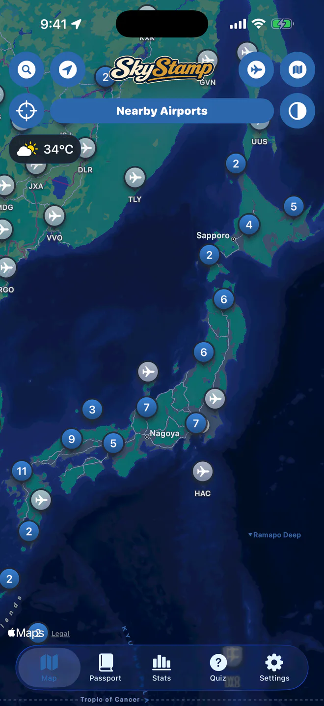 SkyStamp map screen